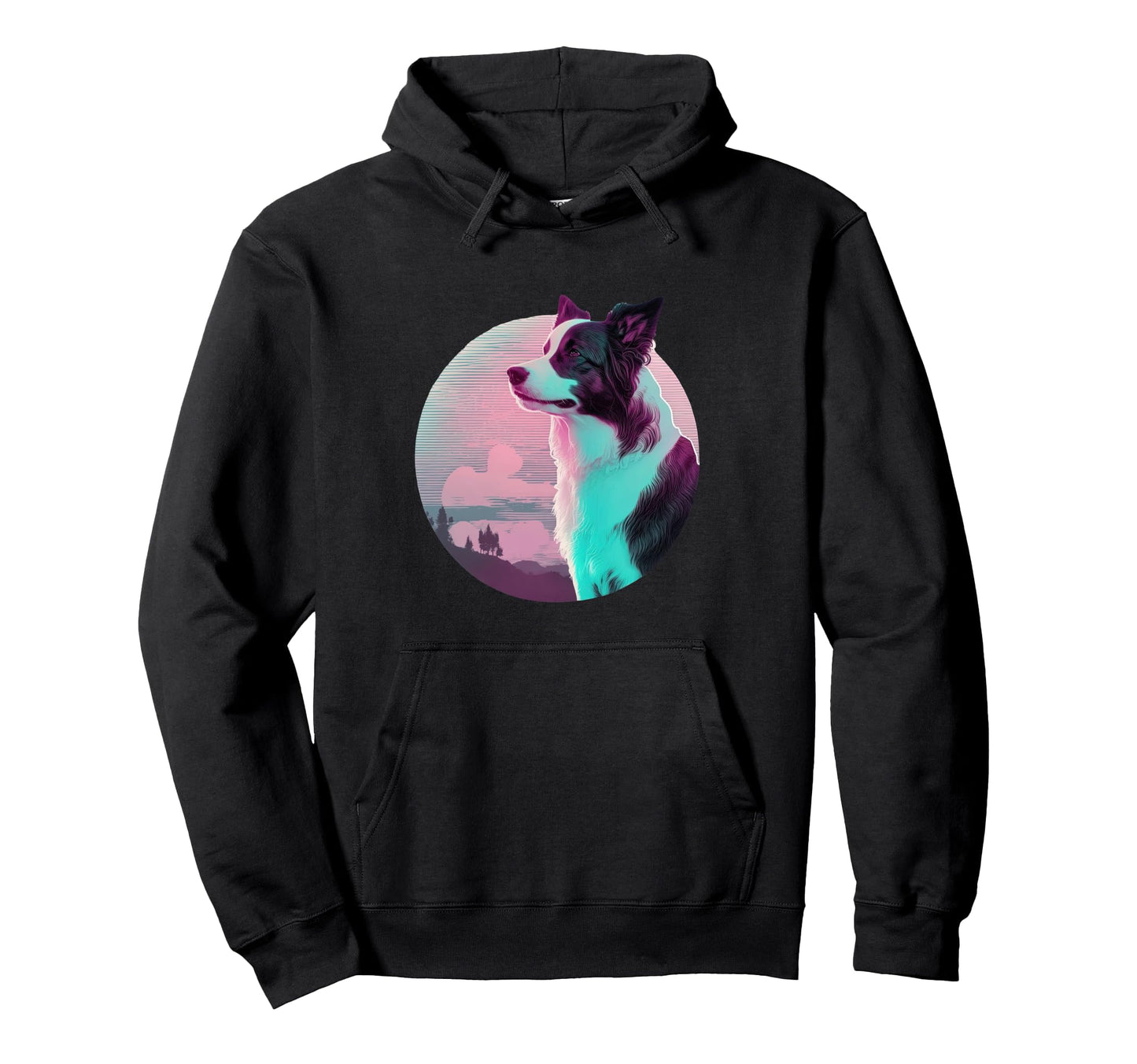 Border Collie Vaporwave Retrowave Hoodie - Novelty Apparel Men Women - T-Shirt, Sweatshirt, Hoodie