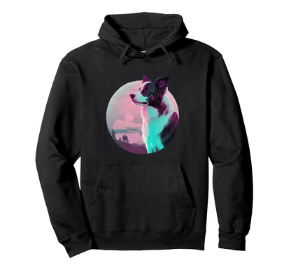 Border Collie Vaporwave Retrowave Hoodie - Novelty Apparel Men Women - T-Shirt, Sweatshirt, Hoodie