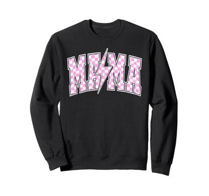 Mama Lightning Bolt Checkered Sweatshirt - Trendy Graphic for Adults - T-Shirt, Sweatshirt, Hoodie