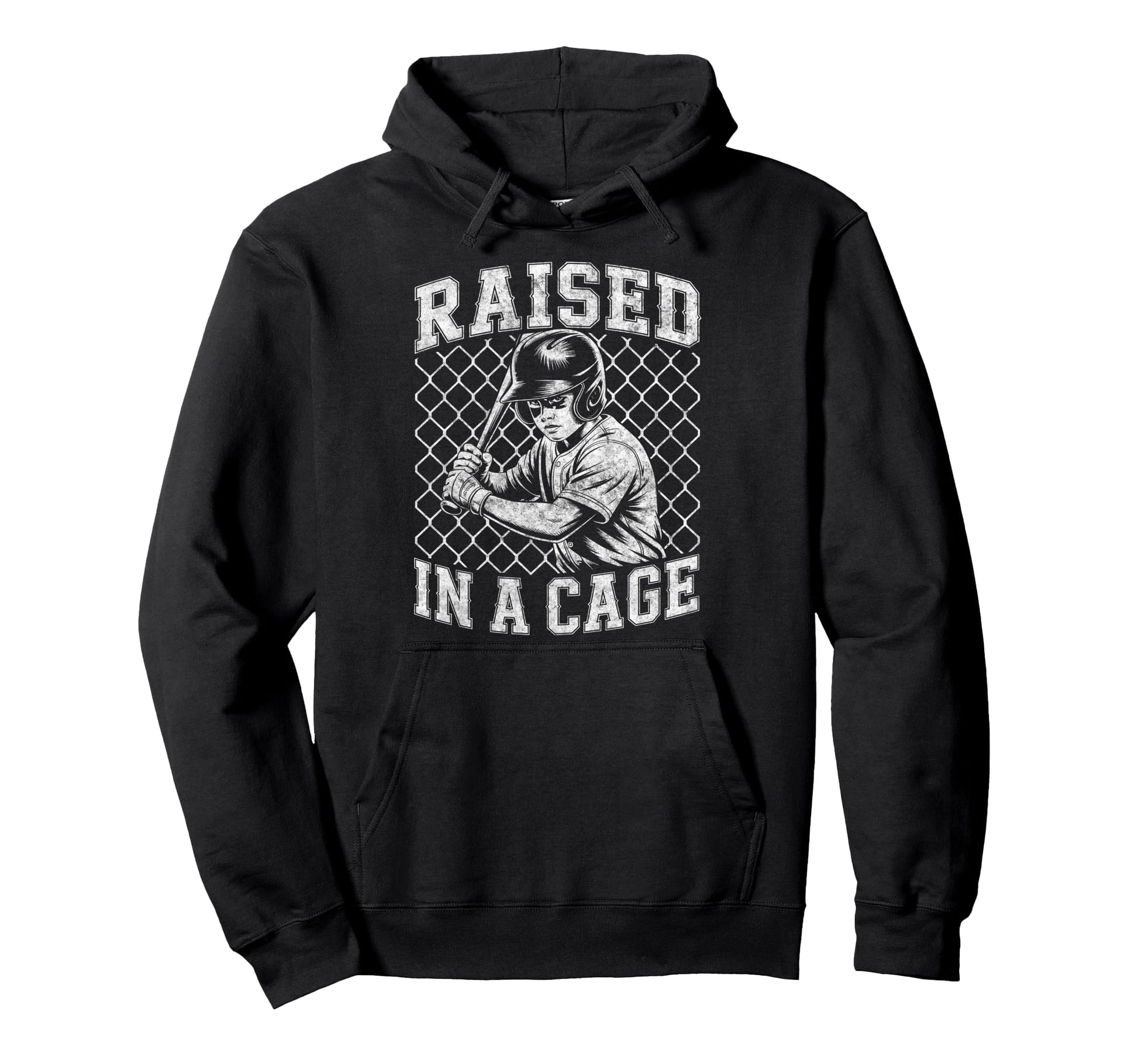 Funny Baseball Player Joke Raised Cage Hoodie - Unique Graphic for Adults - T-Shirt, Sweatshirt, Hoodie