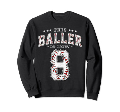 8 Years Old Birthday Baseball Theme Sweatshirt - Graphic Print for Adults - T-Shirt, Sweatshirt, Hoodie