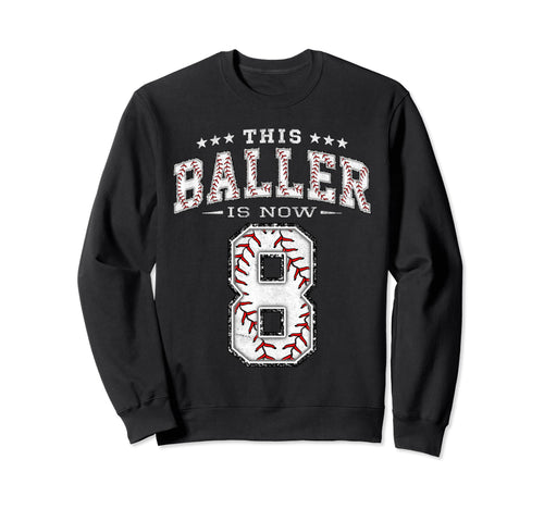 8 Years Old Birthday Baseball Theme Sweatshirt - Graphic Print for Adults - T-Shirt, Sweatshirt, Hoodie