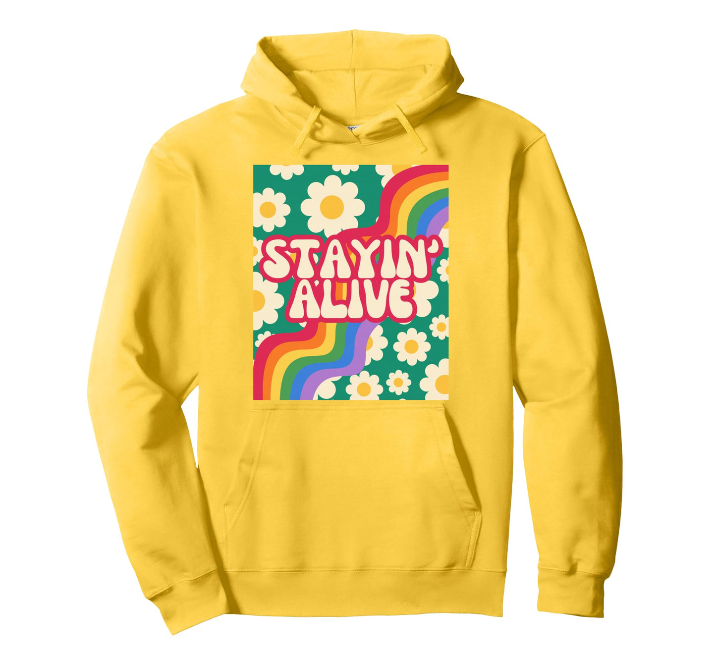 Stayin Alive Rainbow Bloom Groove Hoodie - Minimalist Print Unisex - T-Shirt, Sweatshirt, Hoodie