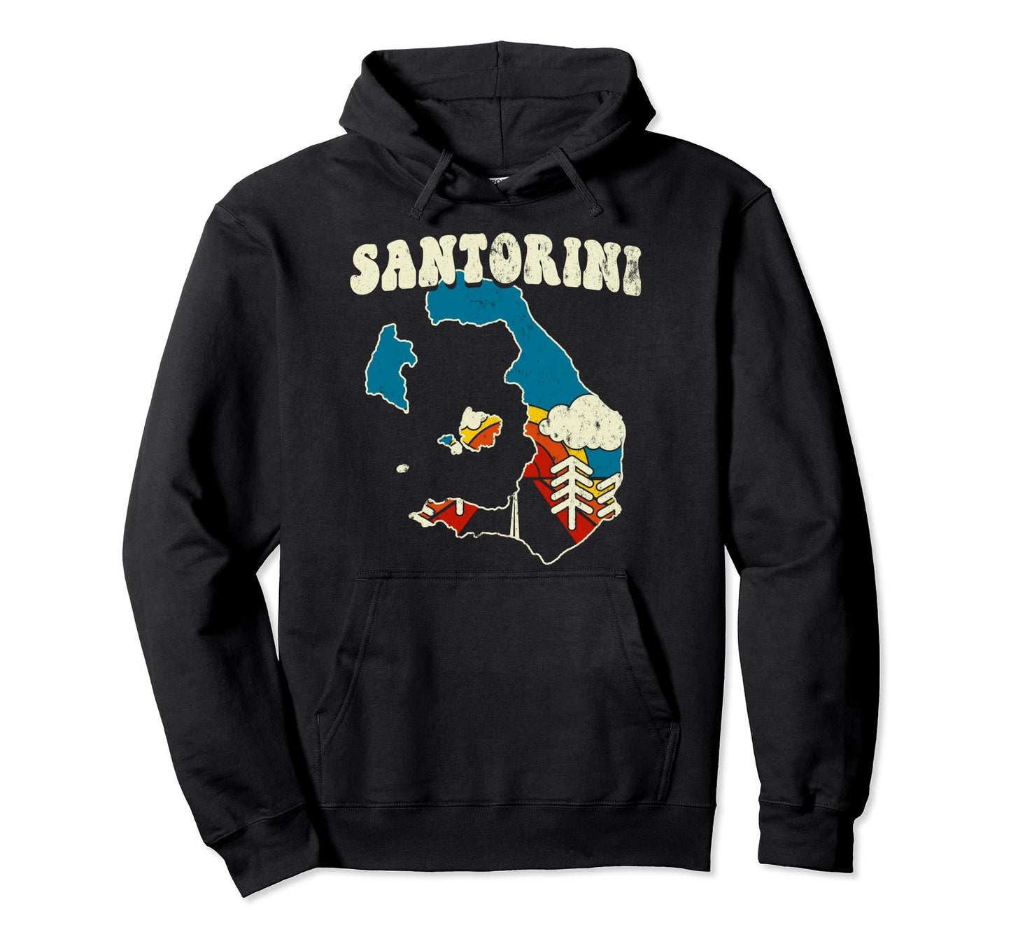Santorini Greece Greek Island Rainbow 70S Hoodie - Custom Art Print Unisex - T-Shirt, Sweatshirt, Hoodie