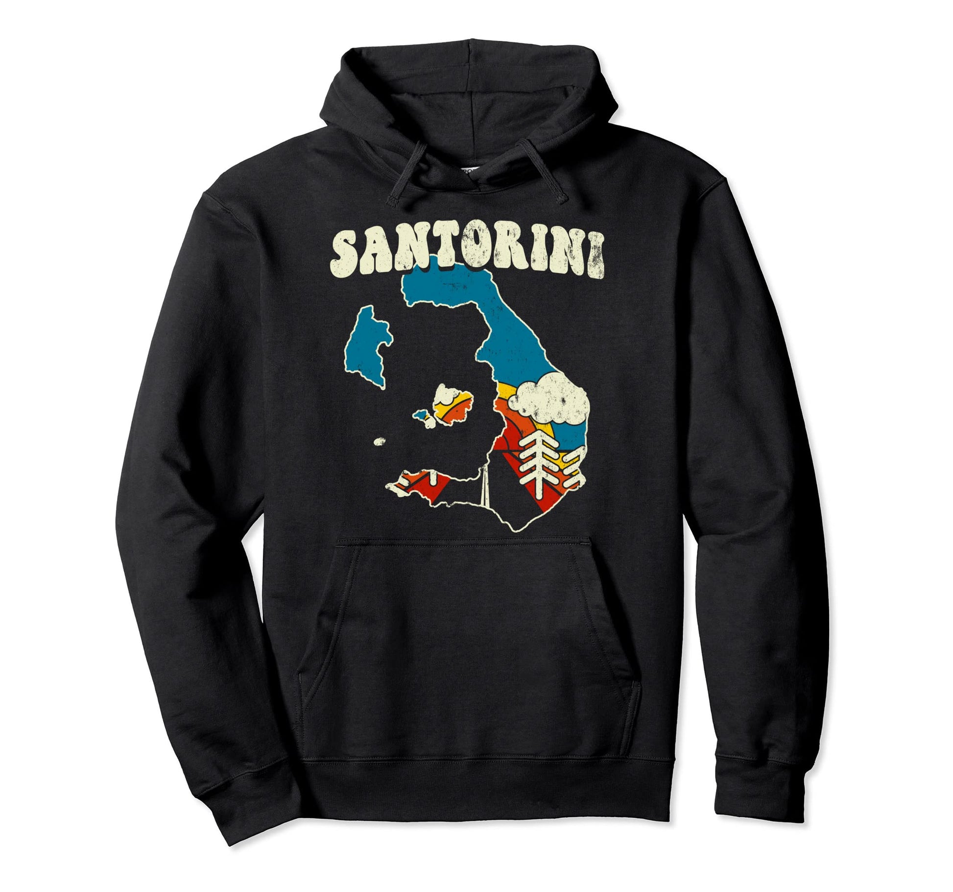 Santorini Greece Greek Island Rainbow 70S Hoodie - Custom Art Print Unisex - T-Shirt, Sweatshirt, Hoodie