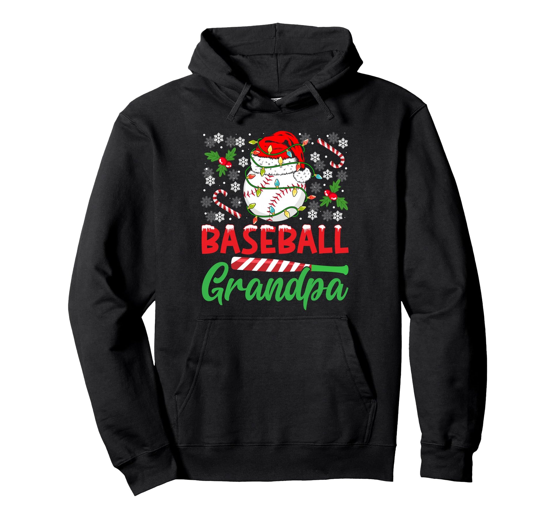 Baseball Grandpa Santa Hat Lights Hoodie - Novelty Apparel Unisex - T-Shirt, Sweatshirt, Hoodie