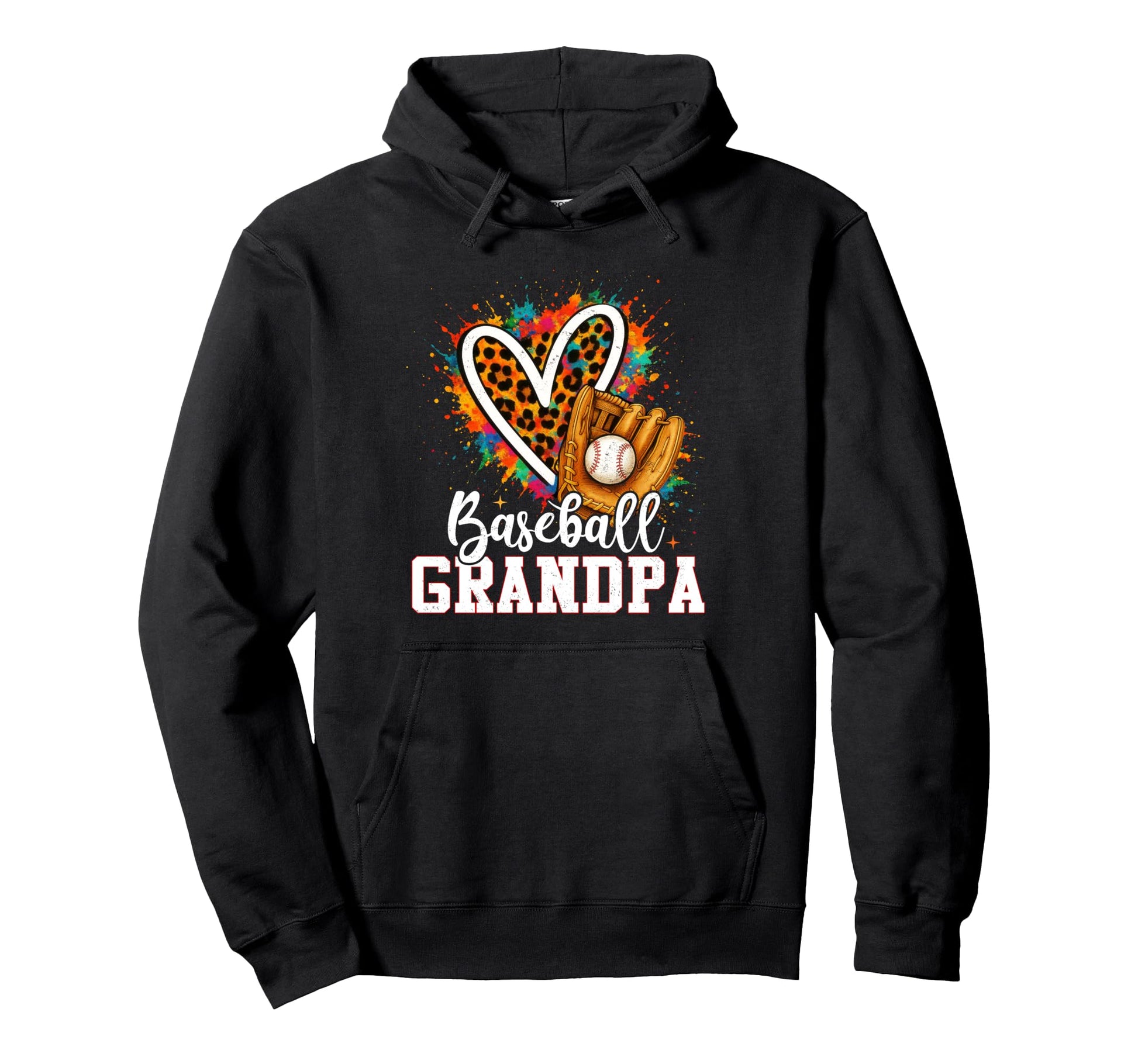 Baseball Grandpa Leopard Heart Colorful Hoodie - Novelty Apparel Unisex - T-Shirt, Sweatshirt, Hoodie