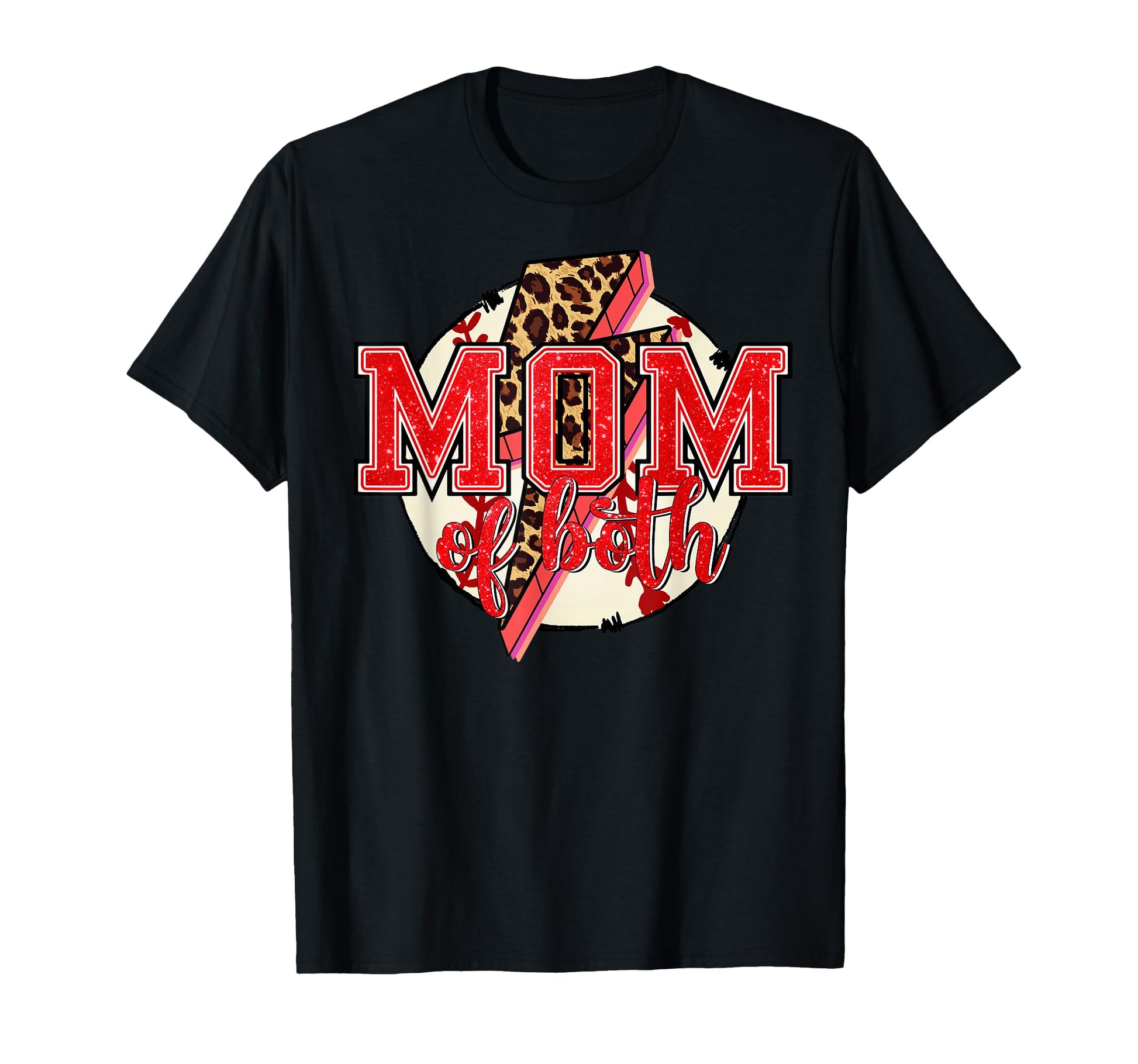 Mom Both Leopard Baseball Cheerleader T-Shirt - Unique Graphic Unisex - T-Shirt, Sweatshirt, Hoodie