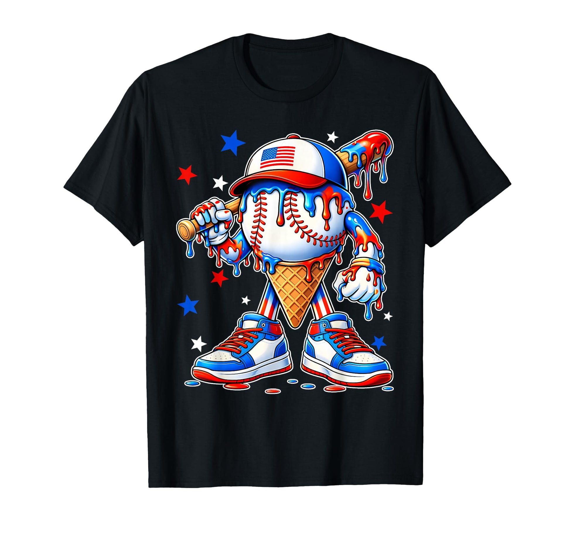 Baseball Usa Flag 4Th July Ice Cream T-Shirt - Unique Graphic for Adults - T-Shirt, Sweatshirt, Hoodie