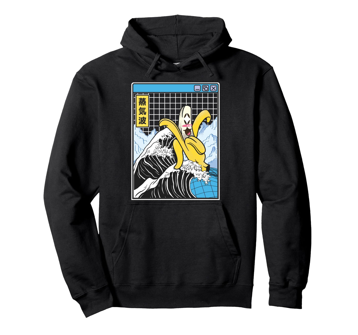Happy Banana Kanagawa Wave Grid Hoodie - Minimalist Print Men Women - T-Shirt, Sweatshirt, Hoodie