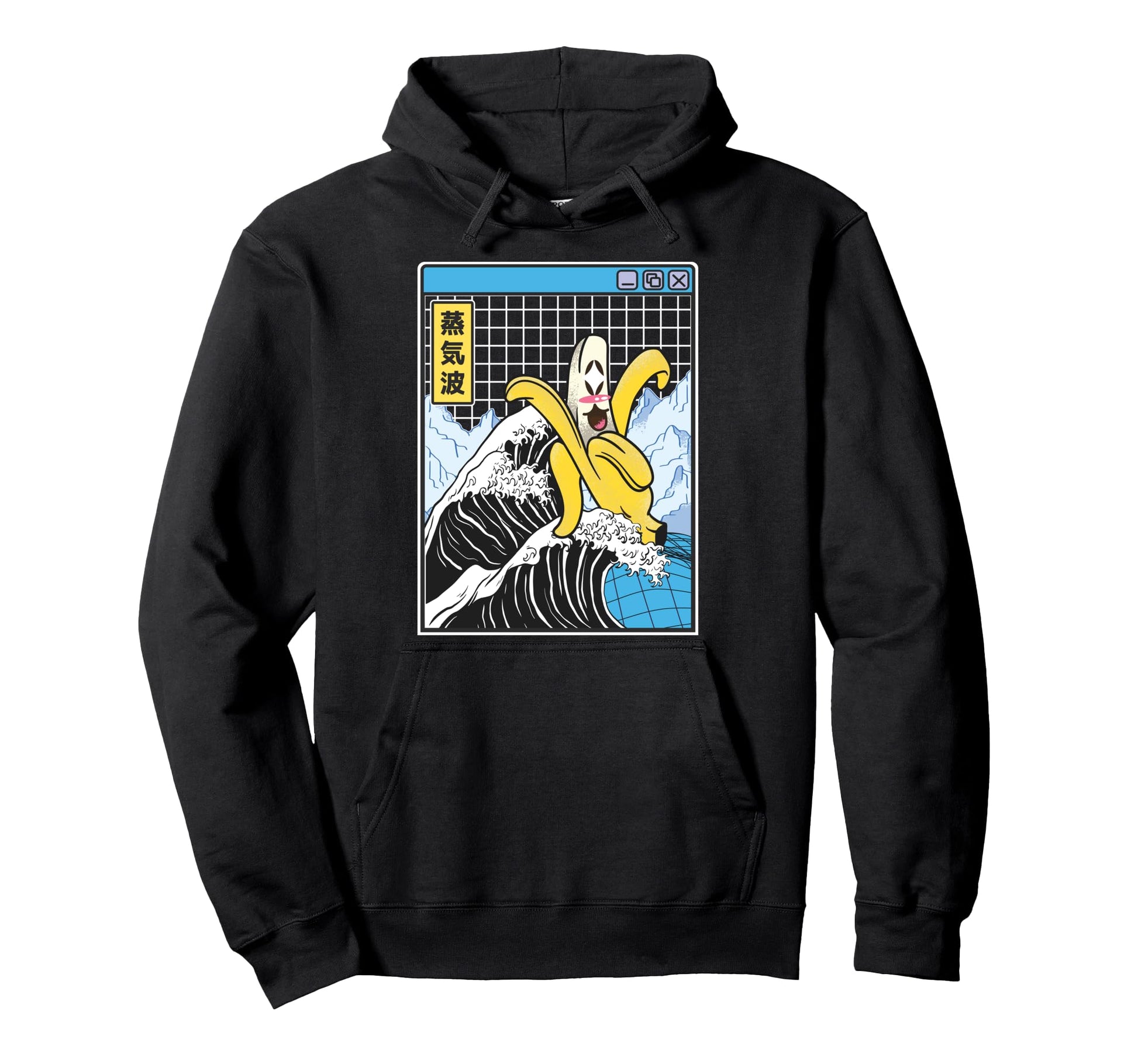 Happy Banana Kanagawa Wave Grid Hoodie - Minimalist Print Men Women - T-Shirt, Sweatshirt, Hoodie