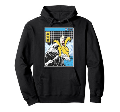 Happy Banana Kanagawa Wave Grid Hoodie - Minimalist Print Men Women - T-Shirt, Sweatshirt, Hoodie