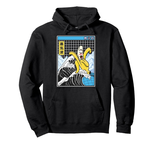 Happy Banana Kanagawa Wave Grid Hoodie - Minimalist Print Men Women - T-Shirt, Sweatshirt, Hoodie