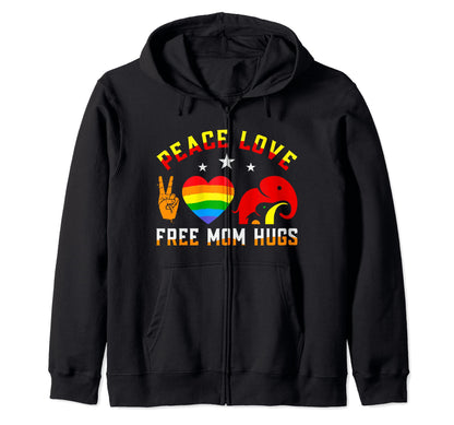 Peace Love Free Mom Hugs Rainbow Gift Sweatshirt - Unique Graphic Unisex - T-Shirt, Sweatshirt, Hoodie