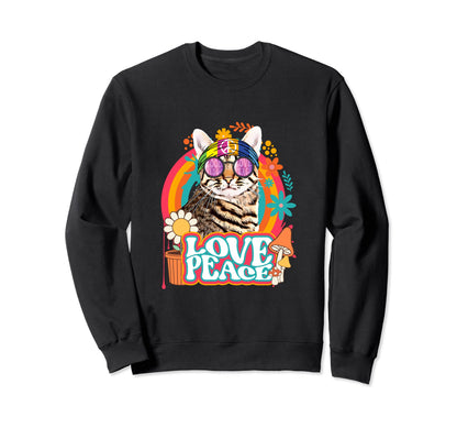 Hippie Cat Rainbow 60S 70S Sweatshirt - Casual Everyday Wear Men Women - T-Shirt, Sweatshirt, Hoodie