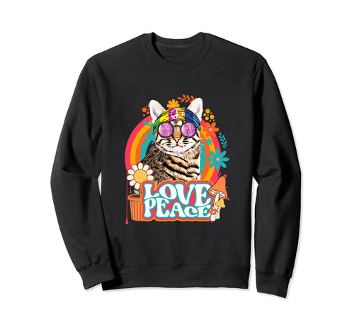 Hippie Cat Rainbow 60S 70S Sweatshirt - Casual Everyday Wear Men Women - T-Shirt, Sweatshirt, Hoodie
