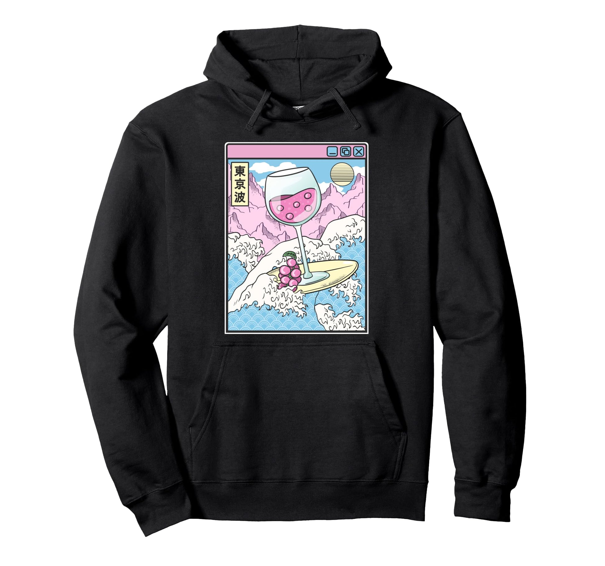 Surfing Wine Glass Japan Waves Anime Hoodie - Custom Art Print Men Women - T-Shirt, Sweatshirt, Hoodie