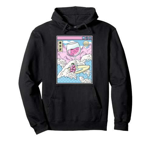 Surfing Wine Glass Japan Waves Anime Hoodie - Custom Art Print Men Women - T-Shirt, Sweatshirt, Hoodie