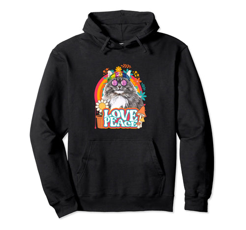 Hippie Cat Rainbow 60S 70S Peace Sign Hoodie - Streetwear Style Men Women - T-Shirt, Sweatshirt, Hoodie