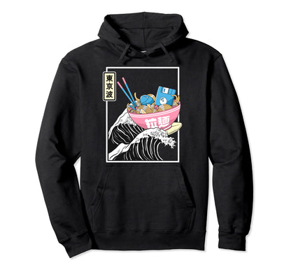 Digital Ramen Bowl Surfing Kanagawa Hoodie - Minimalist Print for Adults - T-Shirt, Sweatshirt, Hoodie