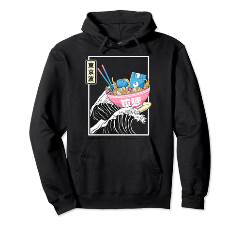 Digital Ramen Bowl Surfing Kanagawa Hoodie - Minimalist Print for Adults - T-Shirt, Sweatshirt, Hoodie