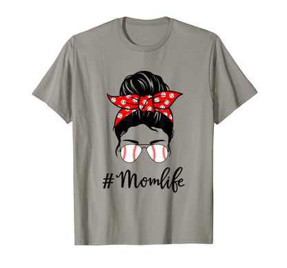 Baseball Mom Messy Bun Life Hair T-Shirt - Fun Novelty Design for Adults - T-Shirt, Sweatshirt, Hoodie