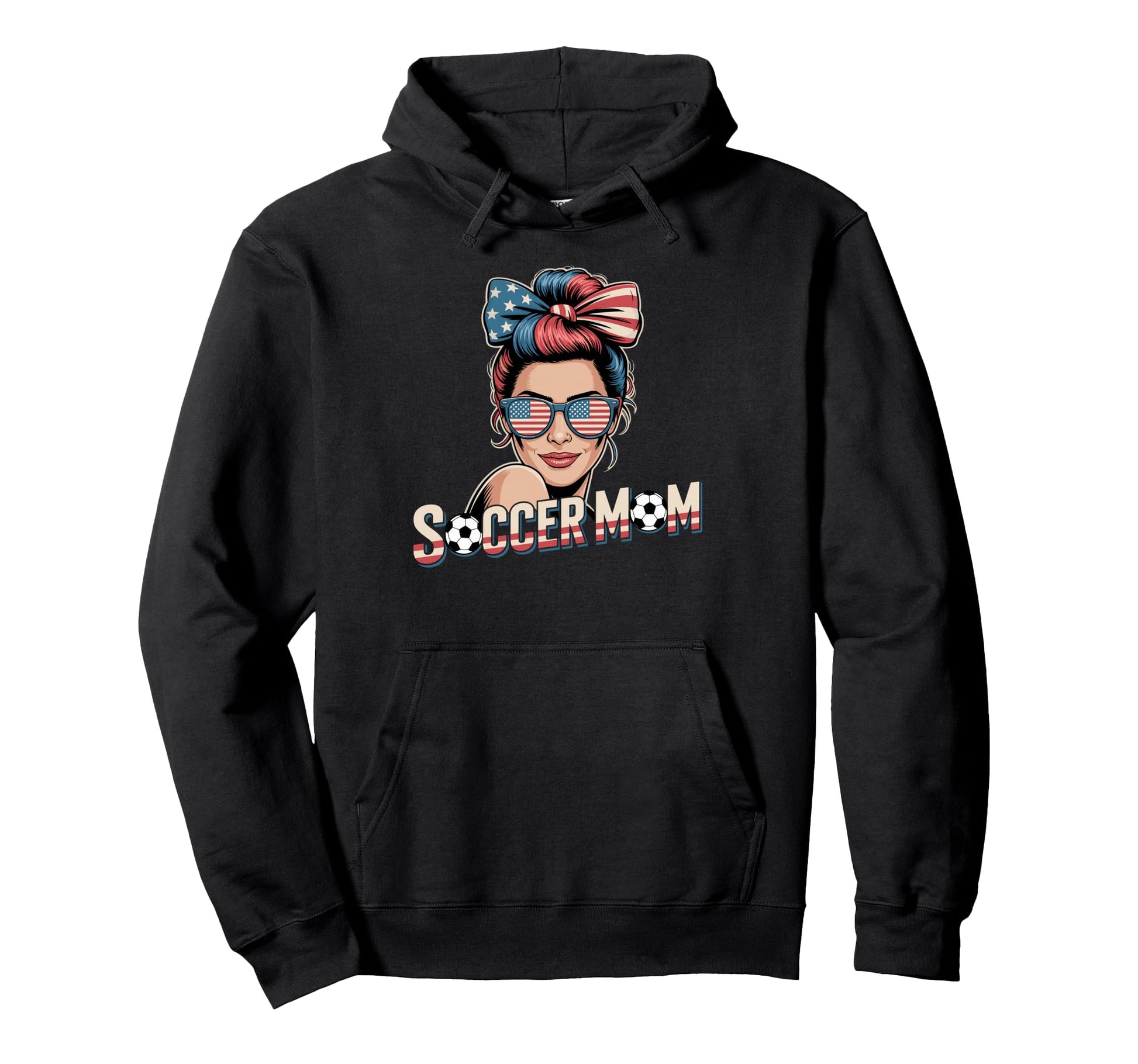Patriotic Soccer Mom American Flag Hoodie - Unique Graphic Unisex - T-Shirt, Sweatshirt, Hoodie