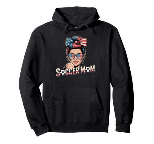Patriotic Soccer Mom American Flag Hoodie - Unique Graphic Unisex - T-Shirt, Sweatshirt, Hoodie