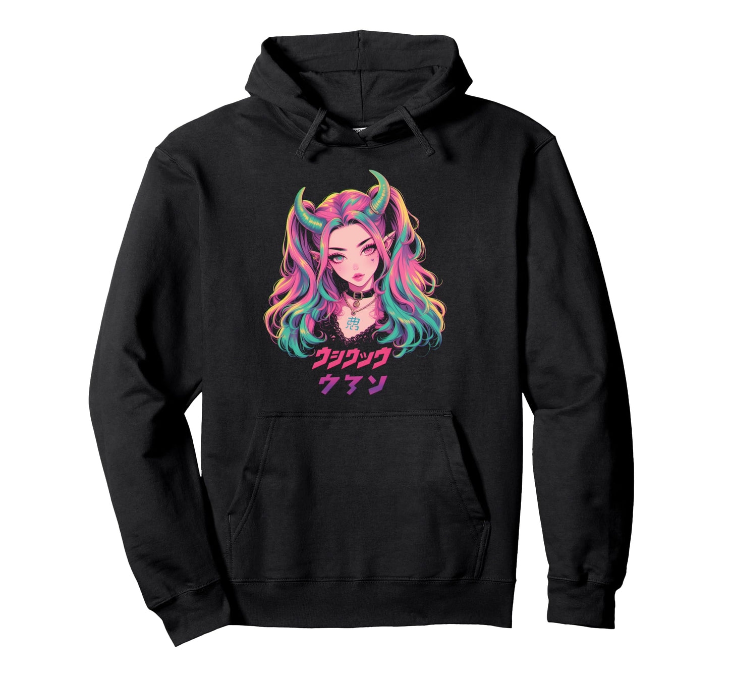 Goth Grunge Demon Anime Waifu Horror Hoodie - Novelty Apparel for Adults - T-Shirt, Sweatshirt, Hoodie
