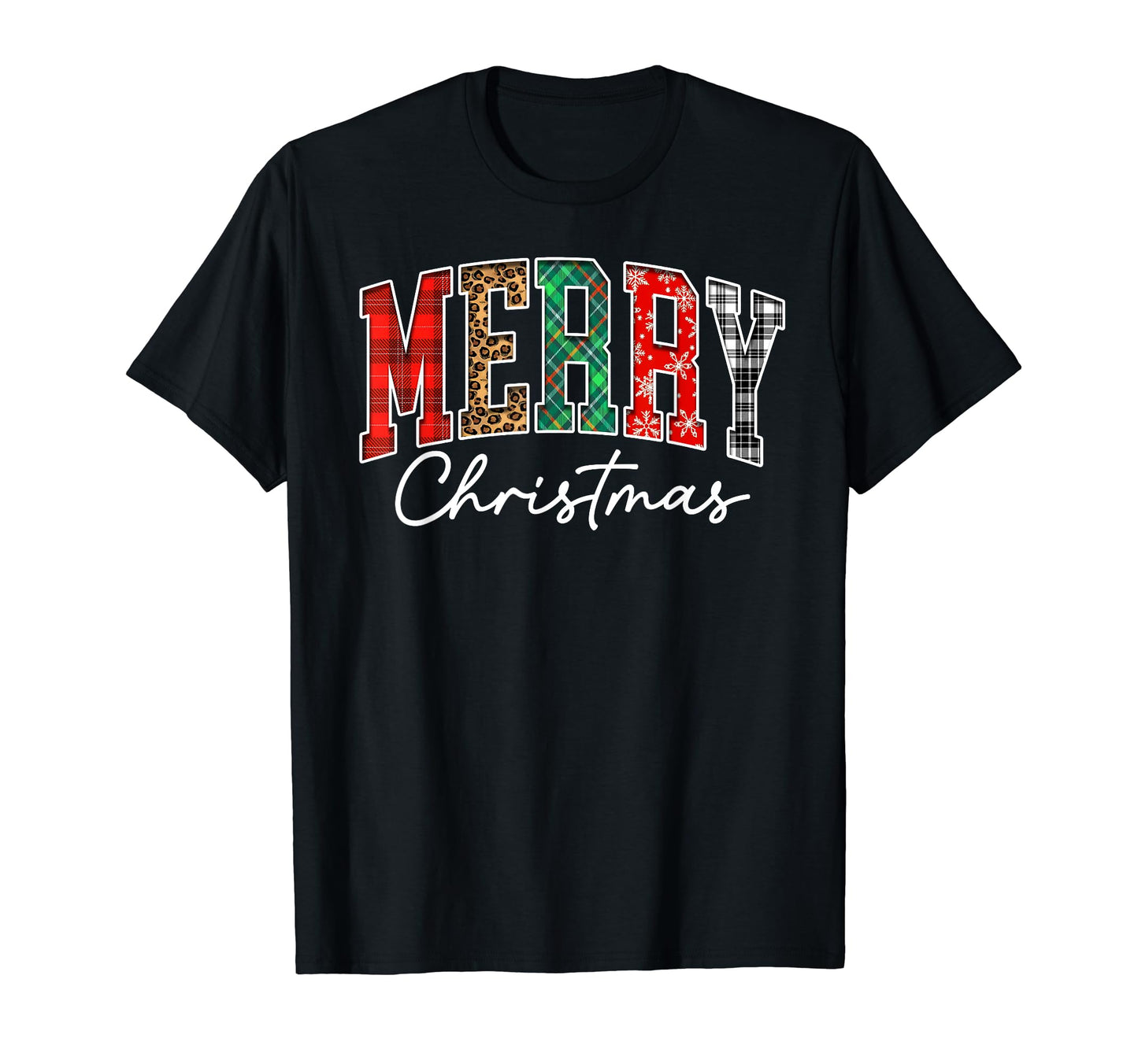 Merry Leopard Buffalo Red Plaid Varsity T-Shirt - Graphic Print Men Women - T-Shirt, Sweatshirt, Hoodie