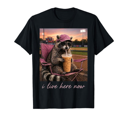 I Live Here Now Racoon Coffee T-Shirt - Custom Art Print Men Women - T-Shirt, Sweatshirt, Hoodie