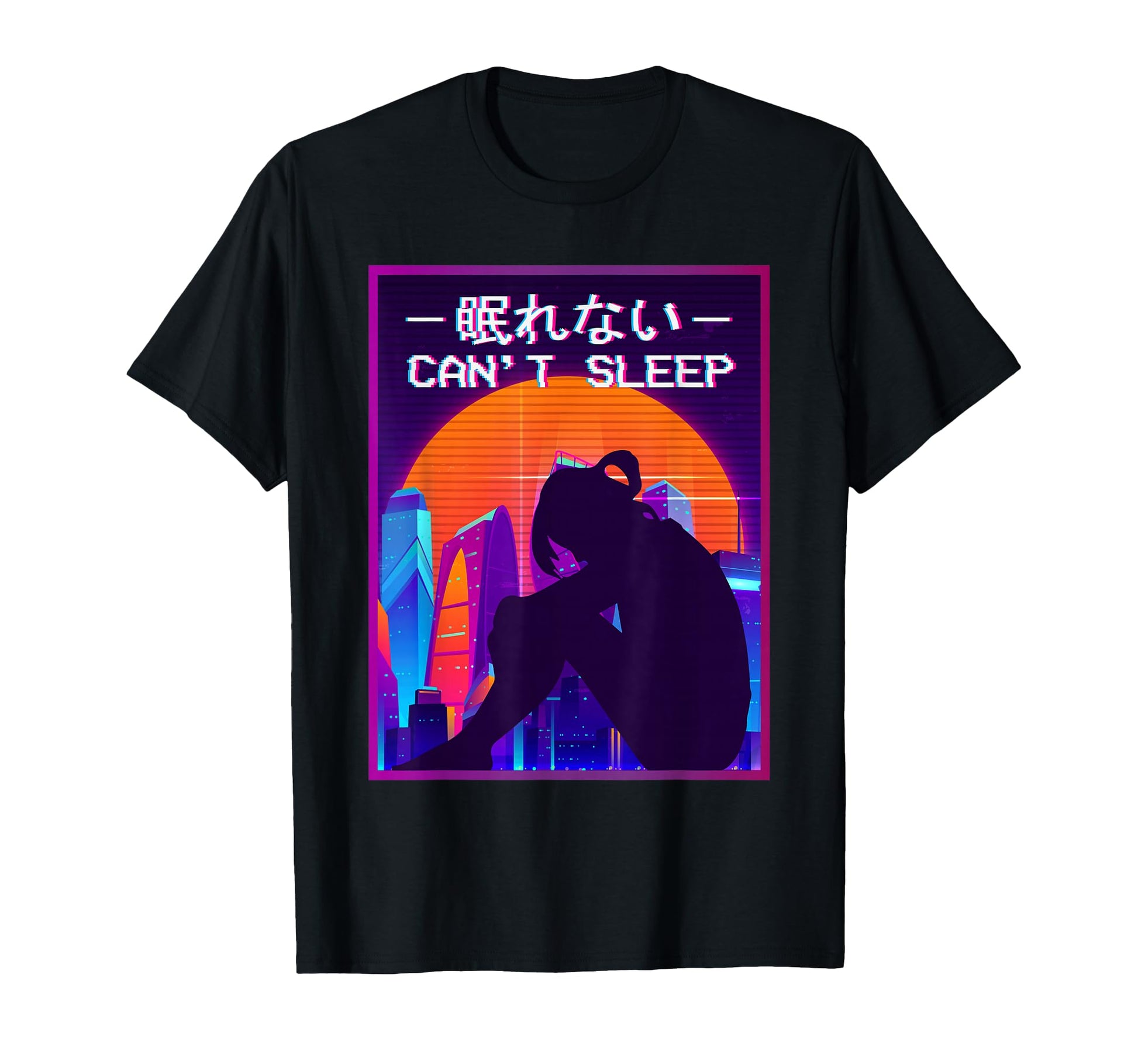 Aesthetic Sad Anime Vaporwave Cant Sleep T-Shirt - Streetwear Style Unisex - T-Shirt, Sweatshirt, Hoodie