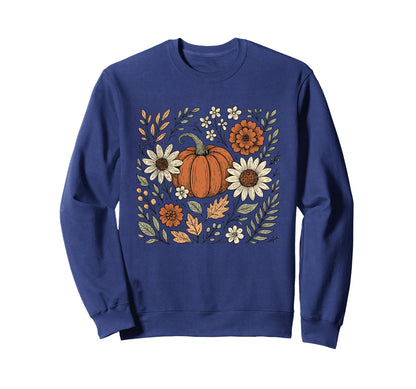 Boho Fall Floral Pumpkin Aesthetic Sweatshirt - Trendy Graphic Unisex - T-Shirt, Sweatshirt, Hoodie