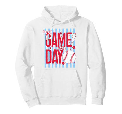 Game Day Baseball Mom Red Blue Hoodie - Casual Everyday Wear Men Women - T-Shirt, Sweatshirt, Hoodie