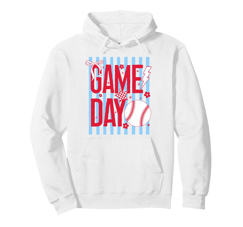 Game Day Baseball Mom Red Blue Hoodie - Casual Everyday Wear Men Women - T-Shirt, Sweatshirt, Hoodie