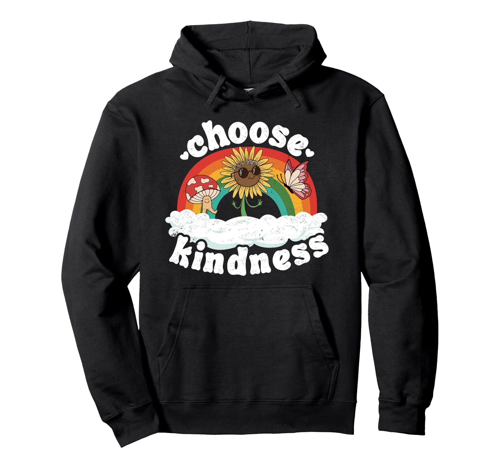 Positive Sunflower Rainbow Peace Hoodie - Aesthetic Graphic for Adults - T-Shirt, Sweatshirt, Hoodie