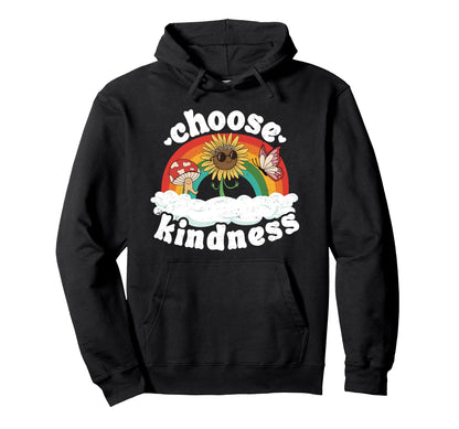 Positive Sunflower Rainbow Peace Hoodie - Aesthetic Graphic for Adults - T-Shirt, Sweatshirt, Hoodie