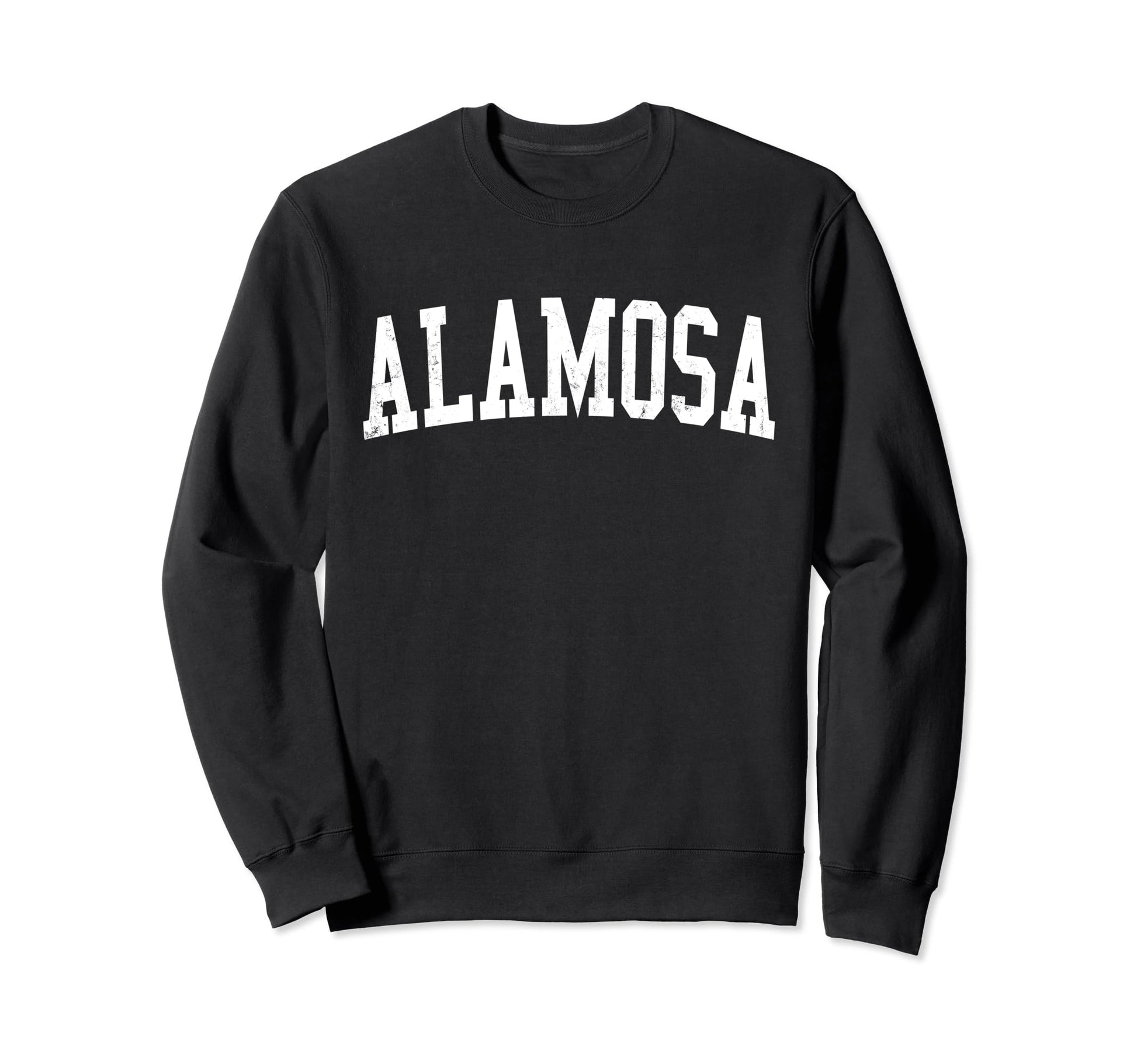 Alamosa Co Distressed White Varsity Sweatshirt - Graphic Print Unisex - T-Shirt, Sweatshirt, Hoodie