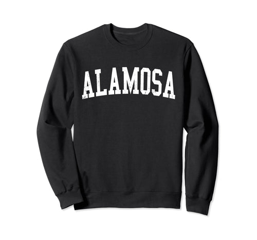 Alamosa Co Distressed White Varsity Sweatshirt - Graphic Print Unisex - T-Shirt, Sweatshirt, Hoodie