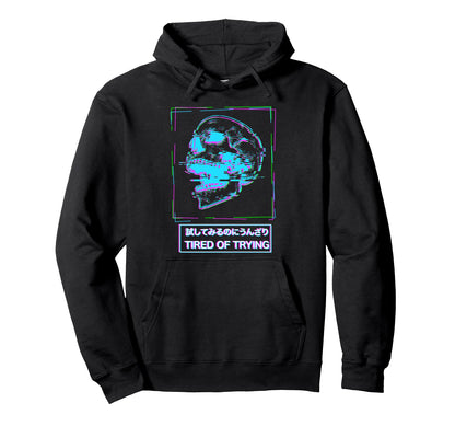 Aesthetic Vaporwave Japanese Tired Hoodie - Custom Art Print for Adults - T-Shirt, Sweatshirt, Hoodie
