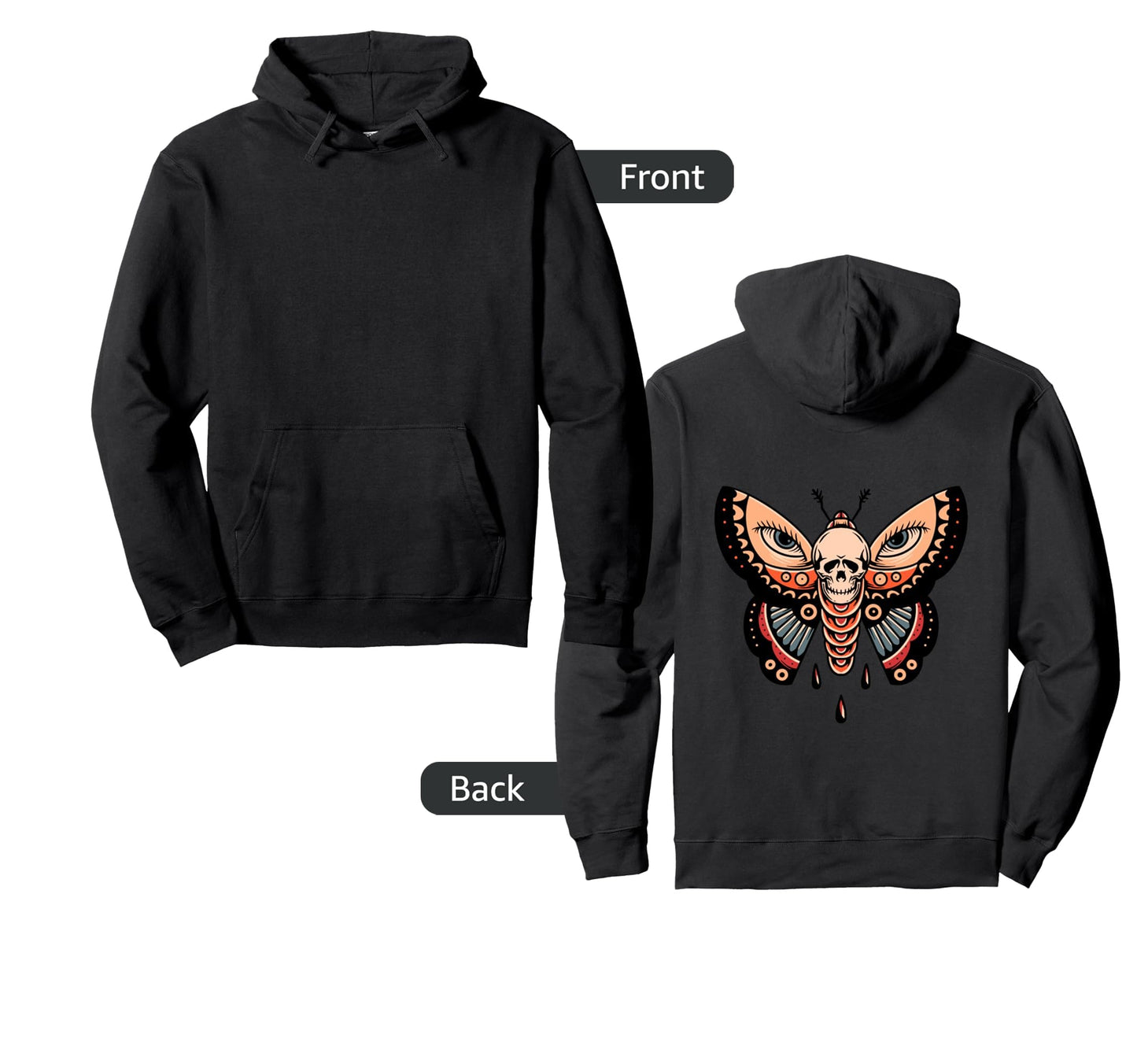 Skull Butterfly Backprint Sad Hoodie - Minimalist Print Men Women - T-Shirt, Sweatshirt, Hoodie