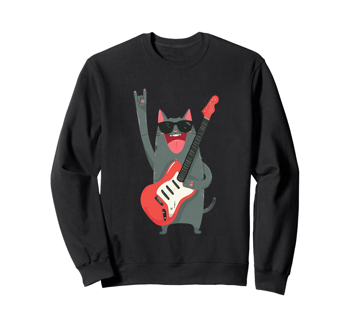 Cat Playing Guitar Rock Music Sweatshirt - Aesthetic Graphic Unisex - T-Shirt, Sweatshirt, Hoodie