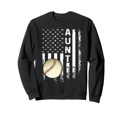 Baseball Aunt America Flag Sweatshirt - Custom Art Print Unisex - T-Shirt, Sweatshirt, Hoodie