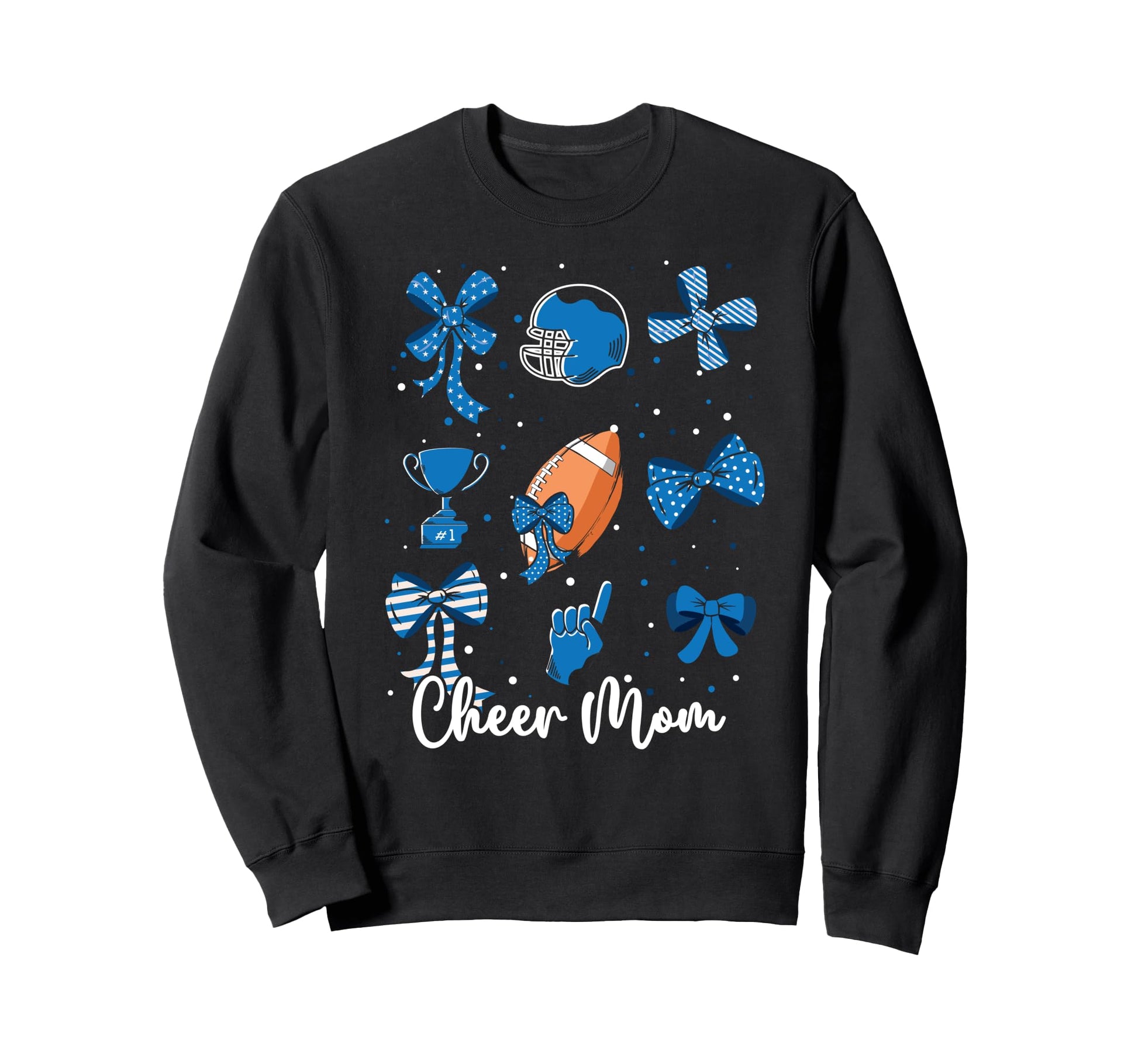 Football Blue Coquette Bow Cheer Sweatshirt - Fun Novelty Design Men Women - T-Shirt, Sweatshirt, Hoodie