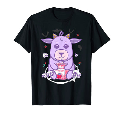 Goat Strawberry Milk Goth Goat T-Shirt - Minimalist Print for Adults - T-Shirt, Sweatshirt, Hoodie