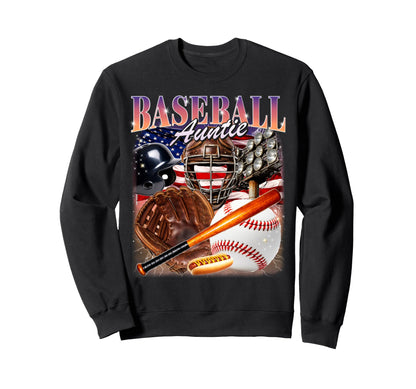Baseball Auntie Usa Flag 90S Aunt Sweatshirt - Minimalist Print Men Women - T-Shirt, Sweatshirt, Hoodie