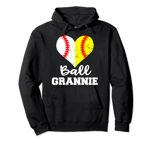 Ball Grannie Heart Funny Baseball Softball Hoodie - Novelty Apparel Unisex - T-Shirt, Sweatshirt, Hoodie