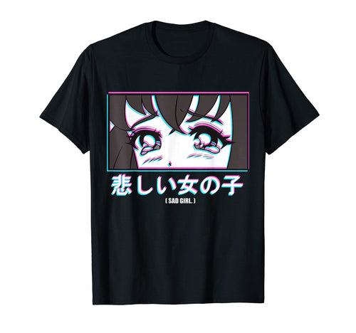 Japan Sad Anime Glitch Aesthetic T-Shirt - Custom Art Print Unisex - T-Shirt, Sweatshirt, Hoodie