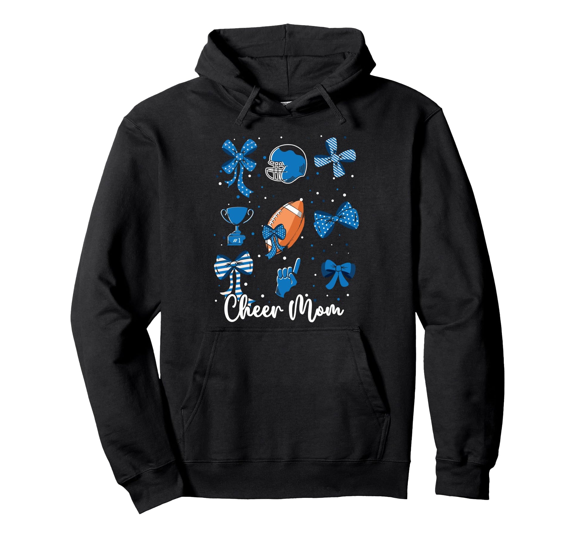 Football Blue Coquette Bow Cheer Mom Hoodie - Unique Graphic for Adults - T-Shirt, Sweatshirt, Hoodie