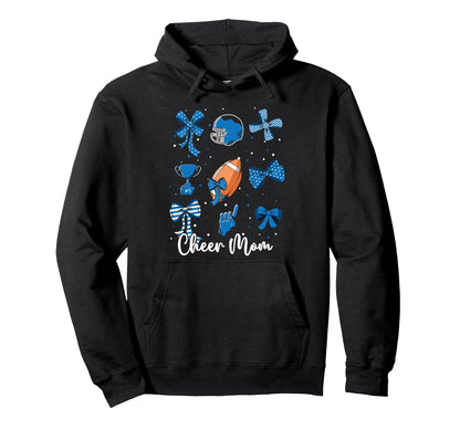 Football Blue Coquette Bow Cheer Mom Hoodie - Unique Graphic for Adults - T-Shirt, Sweatshirt, Hoodie
